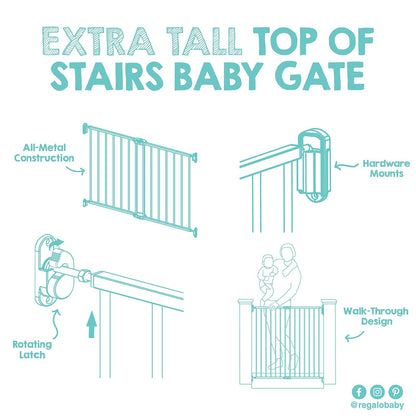 Regalo 2 en 1 extra alto Easy Swing Escalera y pasillo Paseo a través de la puerta del bebé, negro