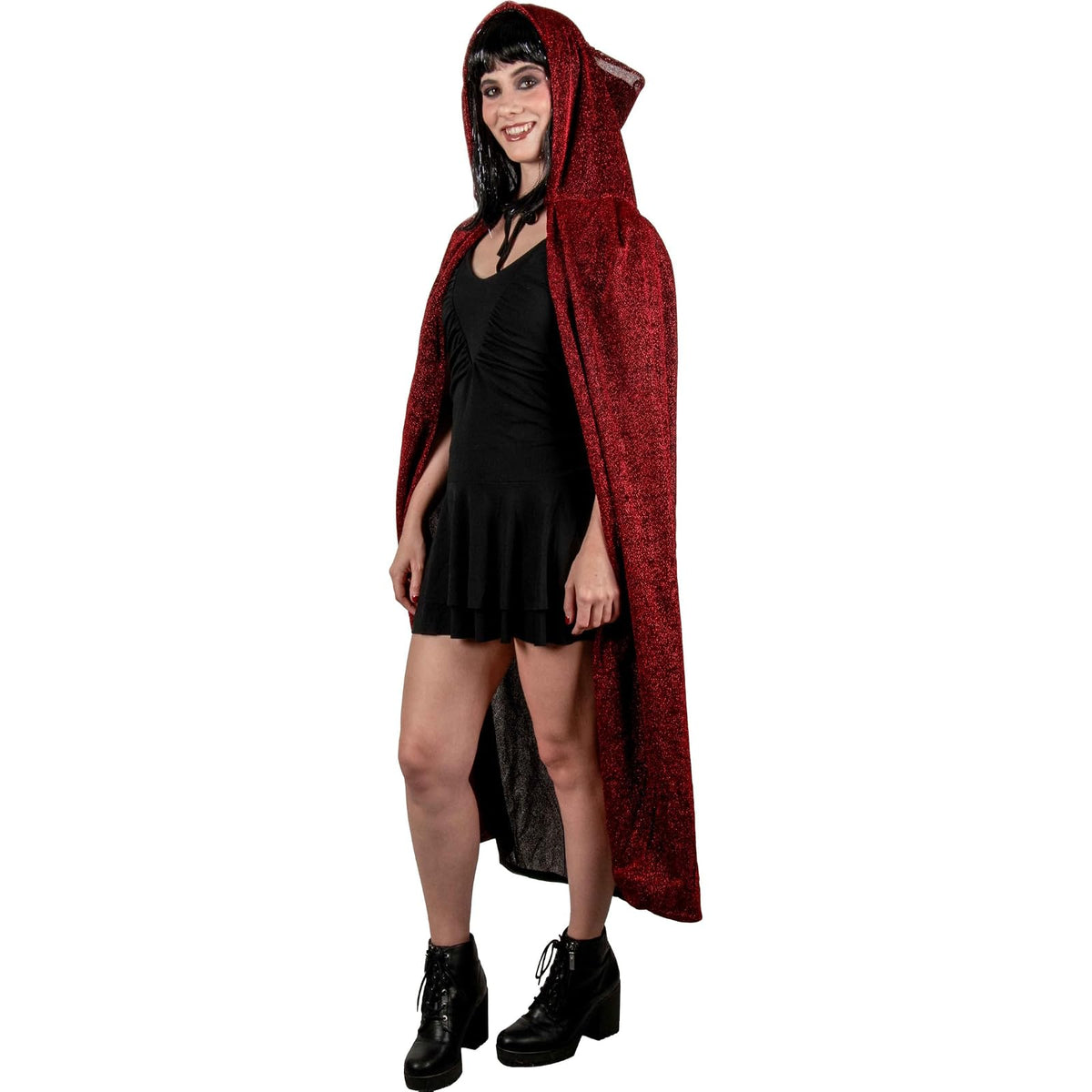 REV Capa Roja Brillosa de Poliéster – Capa con Brillo para Disfraz de Vampiresa, Caperucita o Reina Roja – Accesorio para Fiesta, Halloween, Carnaval o Cosplay