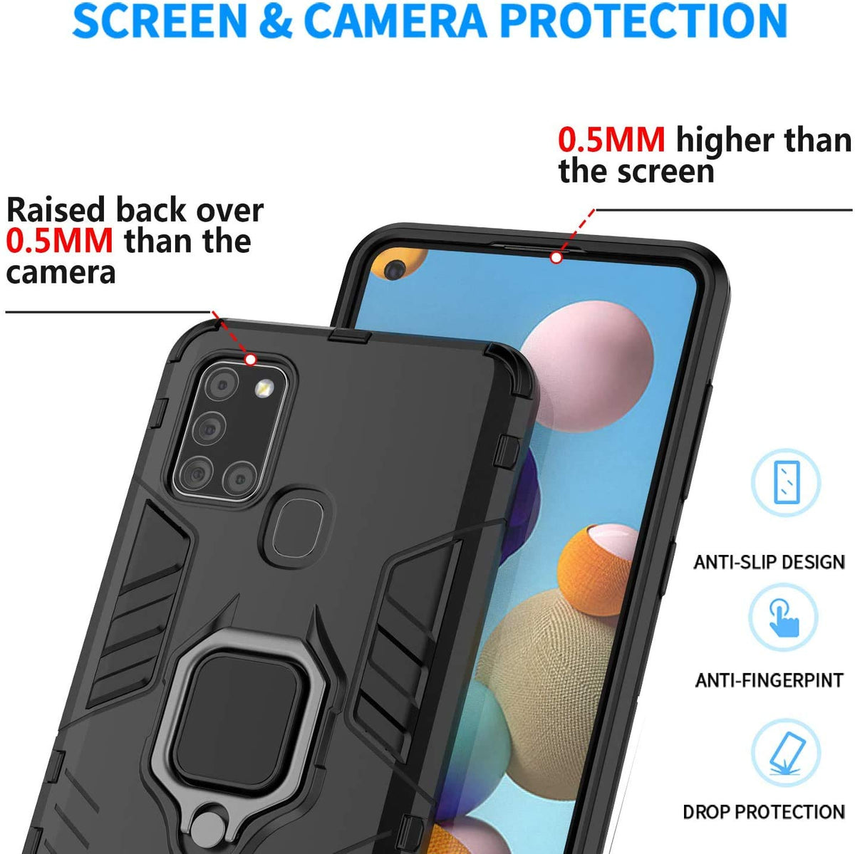 BestAlice Funda para Honor X7 Case + Protector de Pantalla de Cristal Templado + Lens Mica + Cordón para el Cuello, Rudo Uso Híbrida Armor Protección Carcasa, Negro