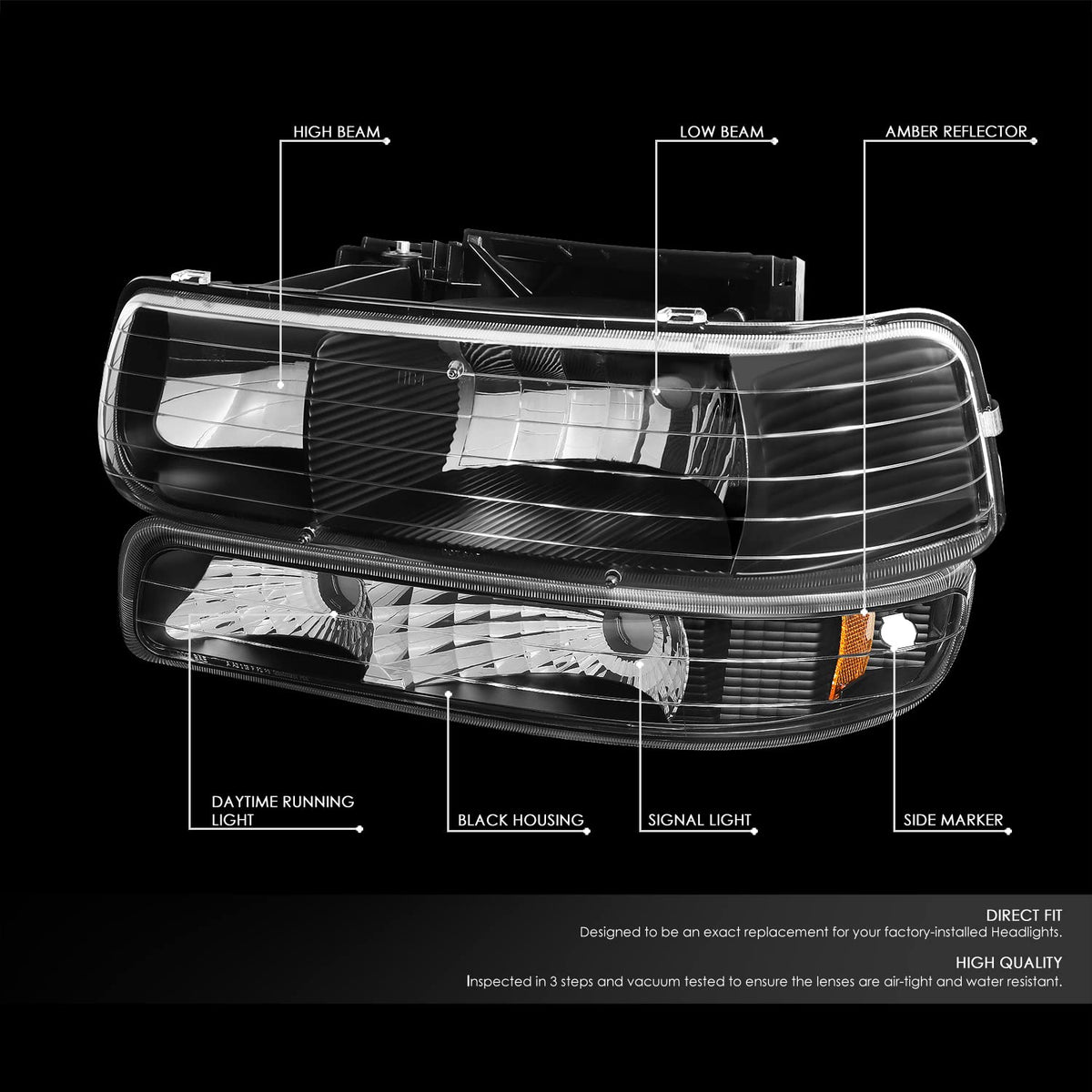 DNA Motoring HL-OH-CS99-4P-BK-AB Faros Delanteros Negros Ámbar para Silverado y Suburban
