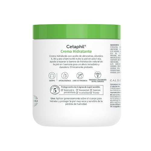 CETAPHIL, Crema Hidratante Grande 566g. Restaura Completamente la Barrera de la Piel, Clínicamente Probada, para Todo Tipo de Piel y Piel Sensible. Recomendada por Dermatólogos.