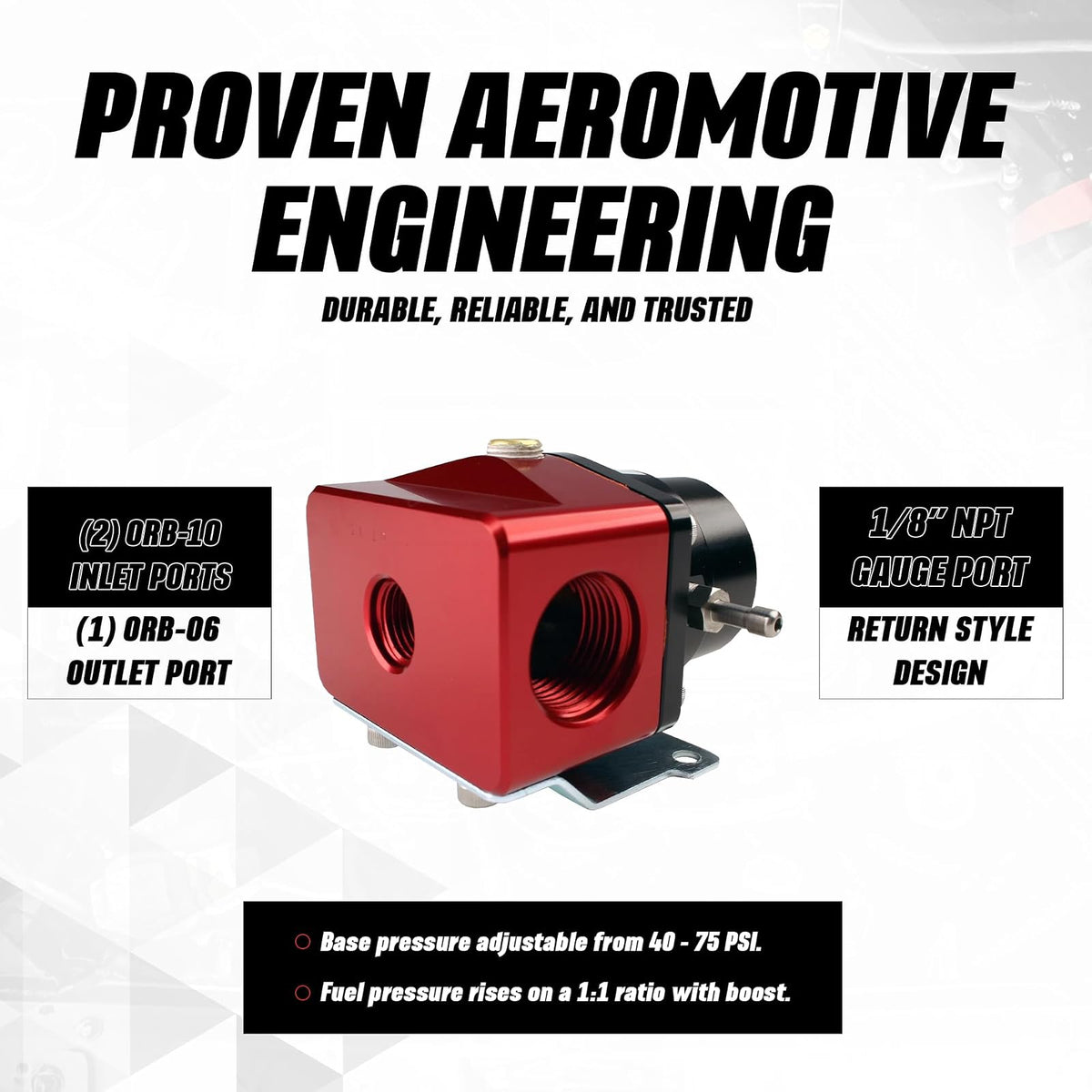 Aeromotive A1000 Regulador Combustible 13101 | Rojo, estilo retorno inyectado, ajustable 40-75 PSI