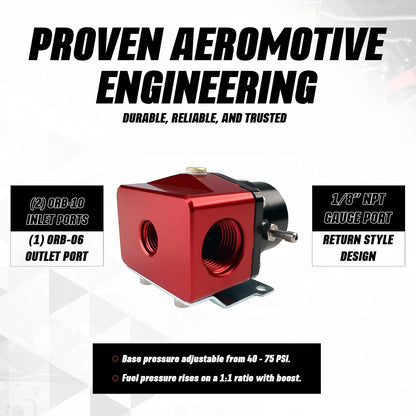 Aeromotive A1000 Regulador Combustible 13101 | Rojo, estilo retorno inyectado, ajustable 40-75 PSI