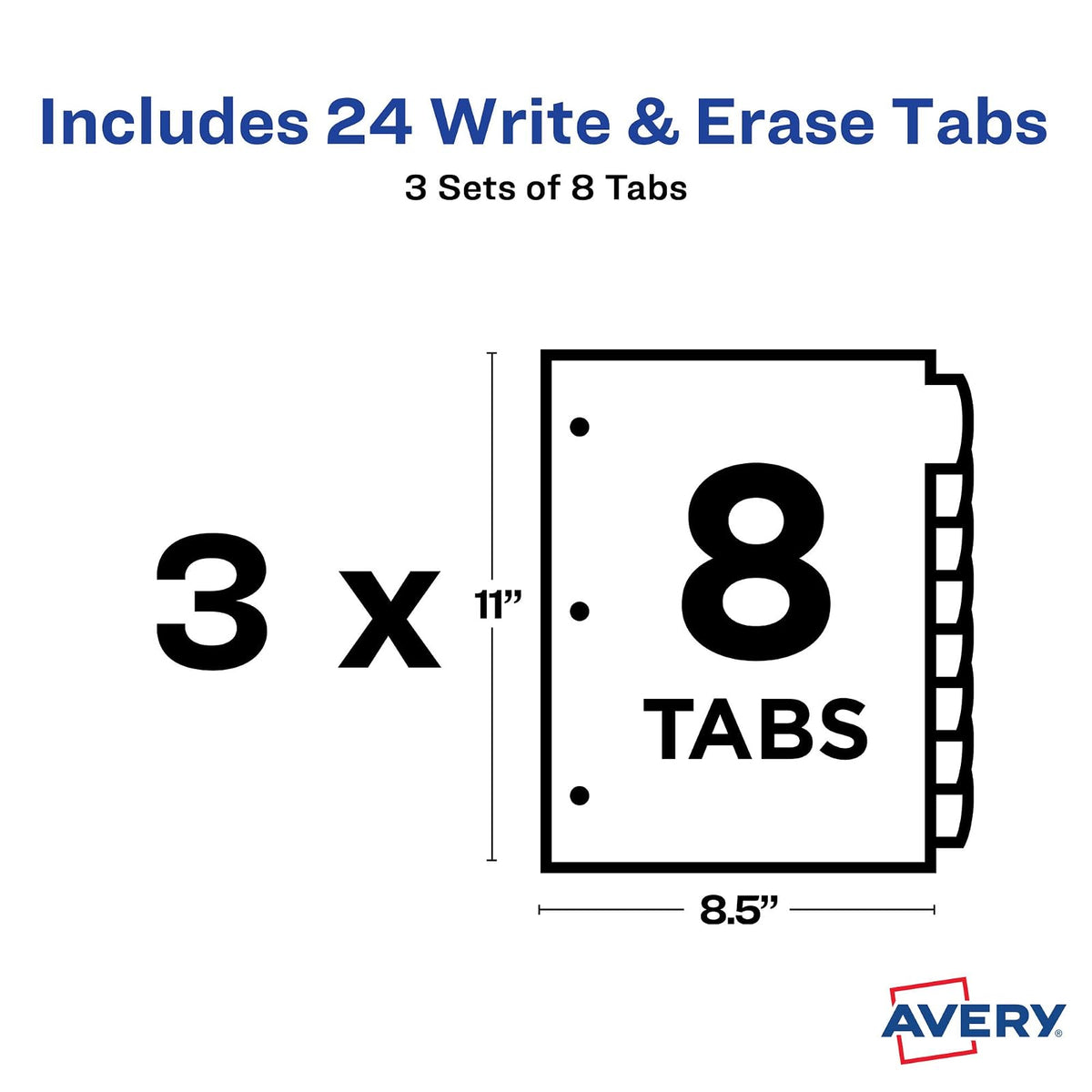 Avery Big Tab Write & Erase Divisores de plástico duradero, juego de 8 pestañas, brillos multicolores, 3 juegos (21210)