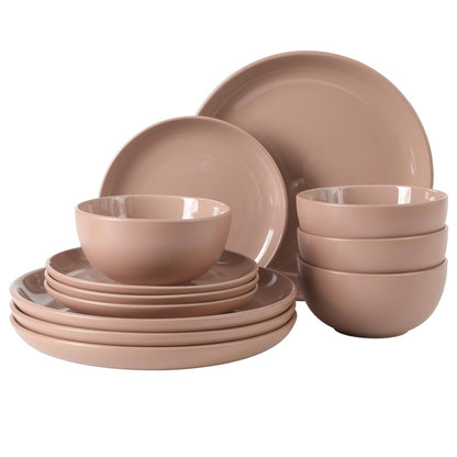Gibson Home Zuma Vajilla de Gres, Servicio para 4 o 6 - Service for 4 (12pcs) - Rosa (Rockawa - Matte - Shiny)