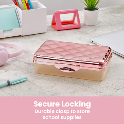 It's Academic - Estuche metálico para lápices, plástico duro, tapa elegante con patrón de abandonado, oro rosa