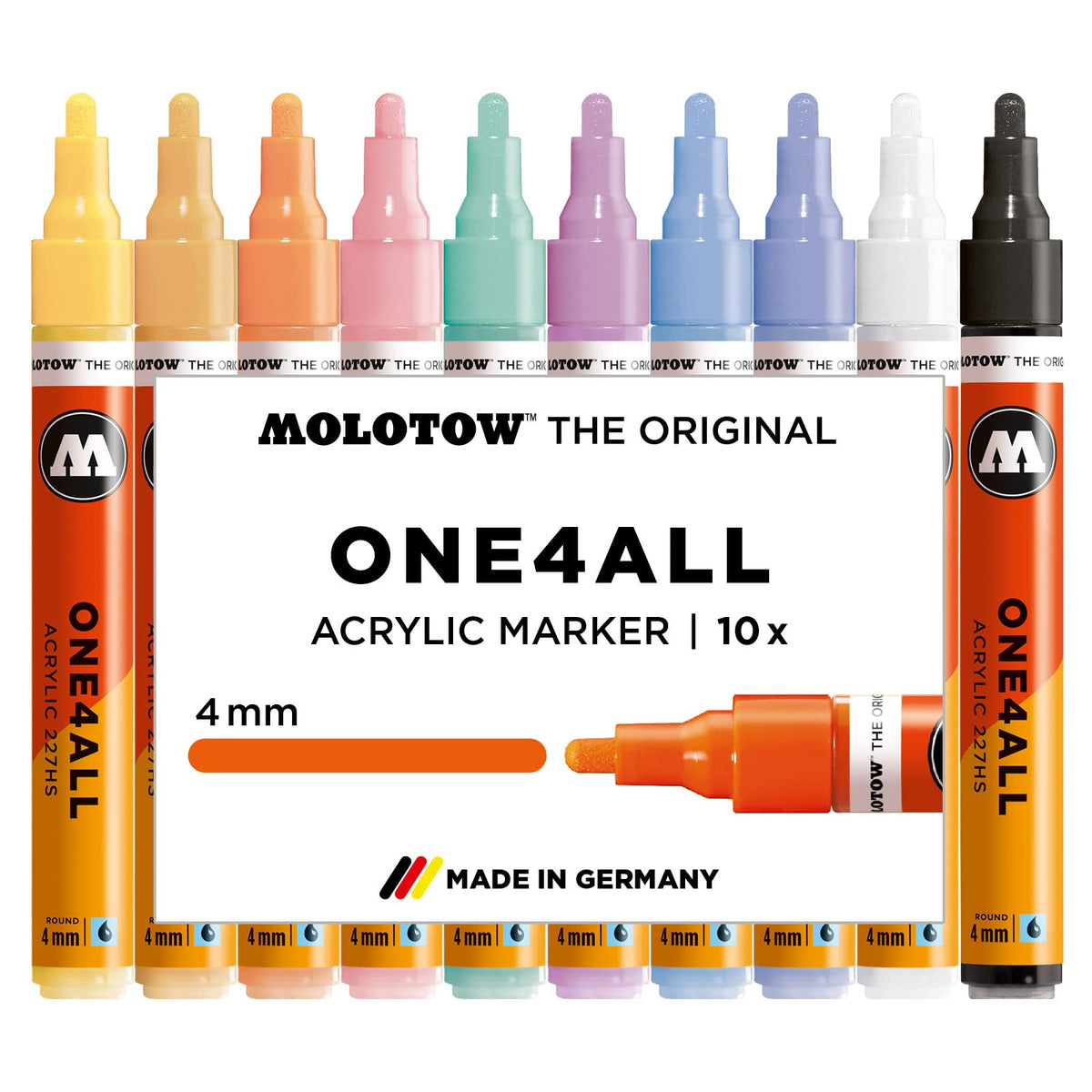 Molotow- Set 227HS ONE4ALL con 10 Marcadores Pasteles Acrílicos, Punta de 4 mm - 10 colores pasteles - 4 mm