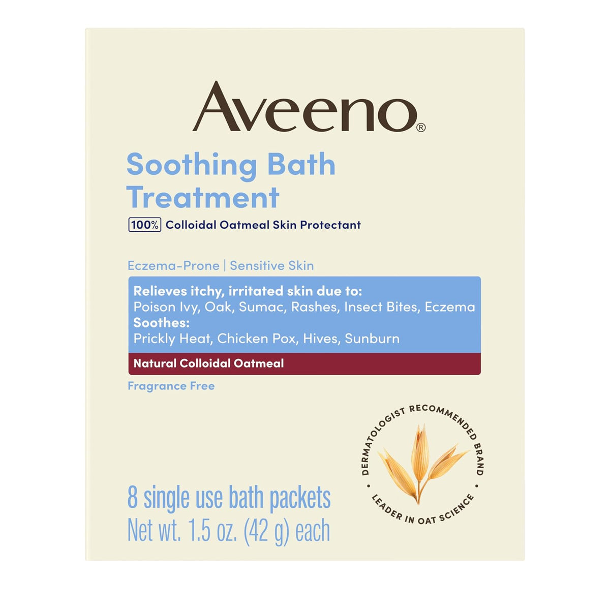 Aveeno Soothing Bath Treatment, 8 Count, net wt. 1.5oz.