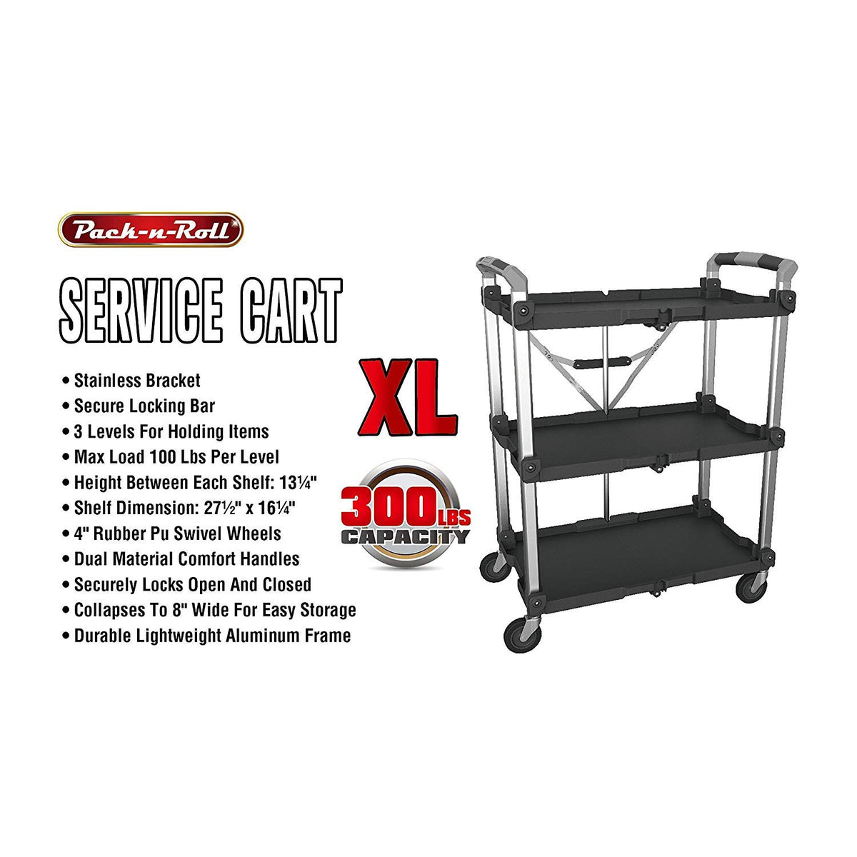 Olympia Tools 85-189 Pack N Roll Carrito de servicio plegable, XL, capacidad de 300 libras, color negro