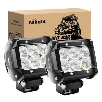 Nilight Barras de Luz LED de 10.2 cm, 18 W, Luz de Inundación, Paquete de 2, 60001F-B - 2PCS 18W Flood light