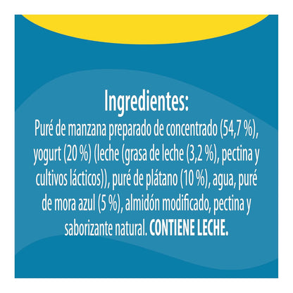 Gerber Snack Para Bebé Pouch, Etapa 4, Mora Azul, Plátano, Manzana y Yogurt, Caja con 12 Pouches de 95 g c/u
