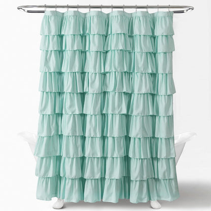 Lush Decor - Cortina de Ducha con Volantes | Diseño clásico con Textura Floral, Color Turquesa Claro, 72 x 72 Pulgadas