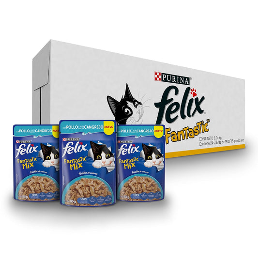Purina Felix Fantastic Mix Adulto Todos los Tamaños Sabor Pollo y Cangrejo 24pack de 85g