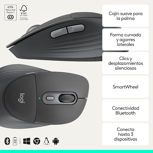 Logitech Signature Comfort Plus M850 L, Mouse inalámbrico, Bluetooth con Almohadilla para la Palma, clics discretos, autonomía de 24 Meses, Botones Personalizables, Windows, Mac y iPad - Negro