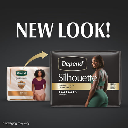 Depend Silhouette - Ropa interior para incontinencia, grande (cintura de 40 a 52 pulgadas), máxima absorción, negro, 52 unidades (2 paquetes de 26)