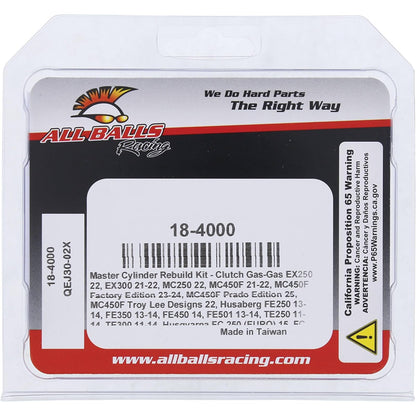 All Balls Racing 18-4000 Kit de reconstrucción de cilindro maestro compatible con/reemplazo para Husaberg FE250 2013-2014