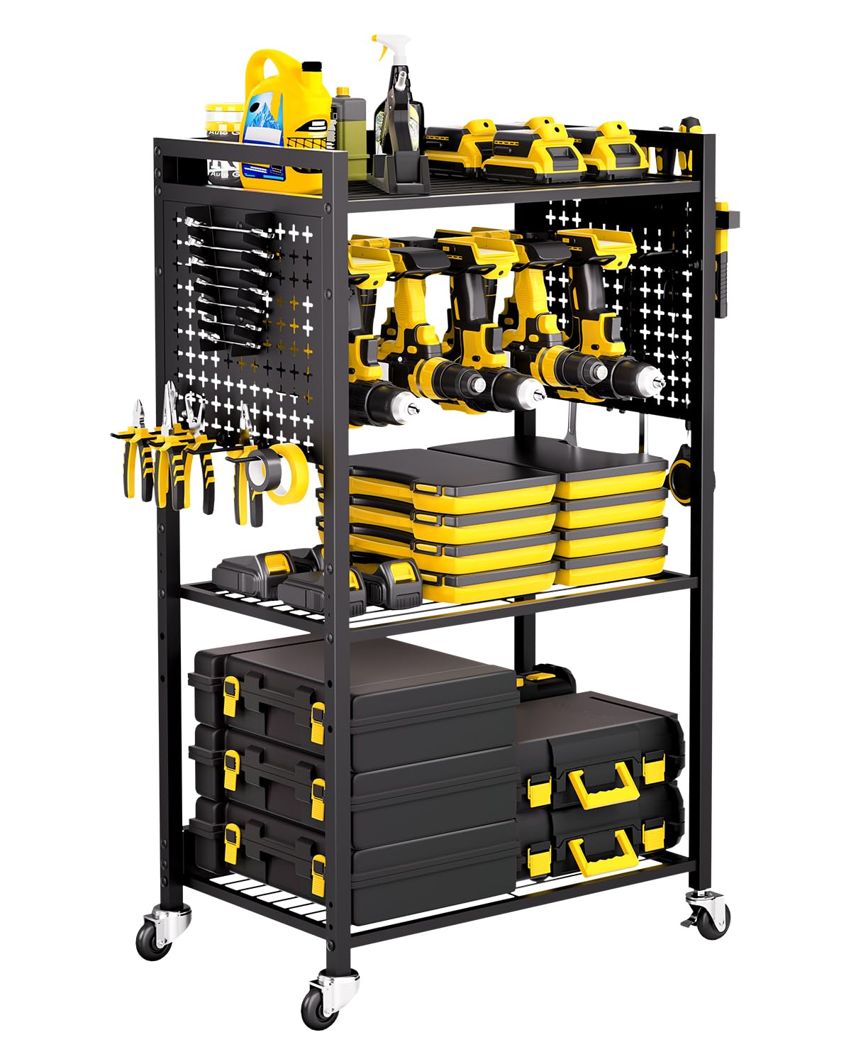 VEVOR Carrito Organizador de Herramientas de 4 Niveles, Capacidad de Carga de 68 kg, Soporte para Taladro con Ruedas y Estante de Almacenamiento Estable, Carrito de Almacenamiento Resistente, Negro - 4 niveles