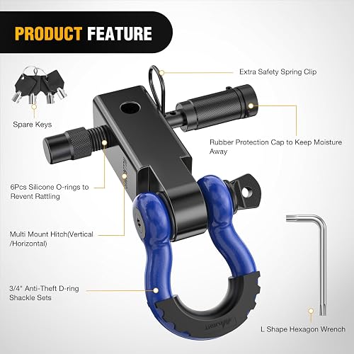 Nilight Receptor de Enganche con Grillete en D Antirrobo de 2 in, 45000 LB, Negro/Azul 92155BB