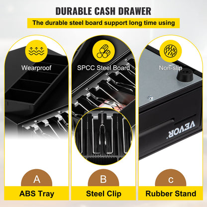 VEVOR Cajón de Efectivo Tipo de Accionamiento 13" Cajón Portamonedas 12V Caja Registradora de Punto de Venta 33,6 x 36,8 x 8 cm Bandeja para Cajón de Dinero Cajón de Caja Registradora Bandeja