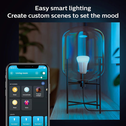 Philips Hue - foco LED inteligente A19 - Blanco y ambiente de color - foco interior de 60 W - Control con aplicación Hue - Funciona con Alexa, Google Assistant y Apple Homekit - Paquete de 3