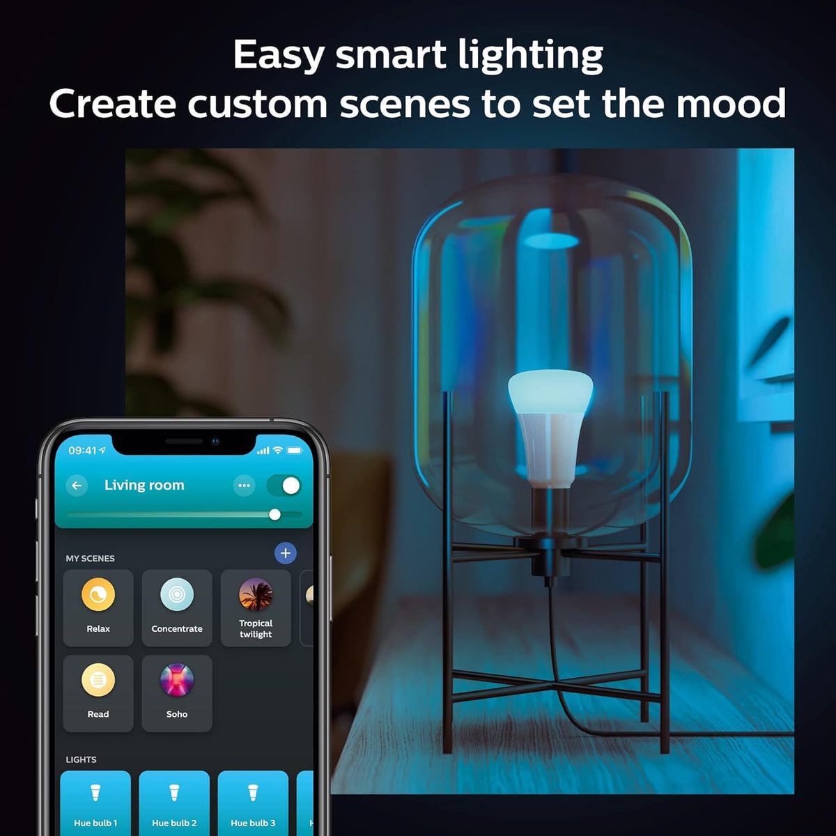 Philips Hue White & Color Ambiance 9.5W - Foco inteligente A19 compatible con Alexa