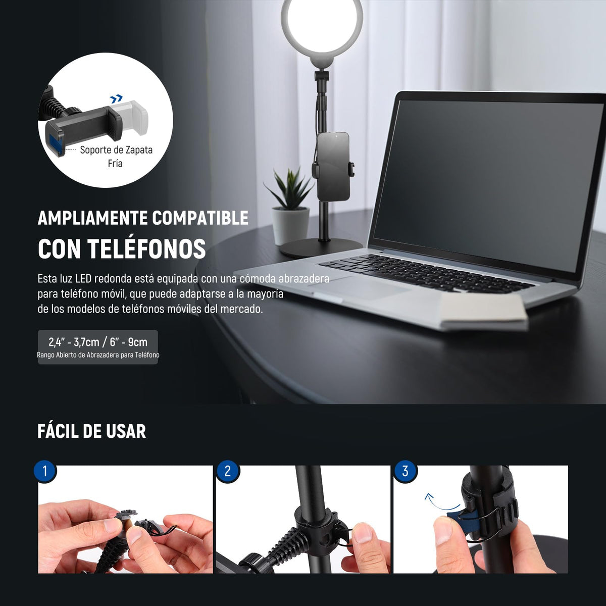 NEEWER BÁSICO Paquete de 2 7" Aro Luz Escritorio para Grabación, 10W Regulable Key Light Pantalla Completa con Soporte & Soporte Teléfono, Ideal para iPhone Laptop Vlog Streaming Videoconferencia,R06