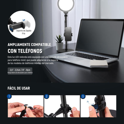 NEEWER BÁSICO Paquete de 2 7" Aro Luz Escritorio para Grabación, 10W Regulable Key Light Pantalla Completa con Soporte & Soporte Teléfono, Ideal para iPhone Laptop Vlog Streaming Videoconferencia,R06