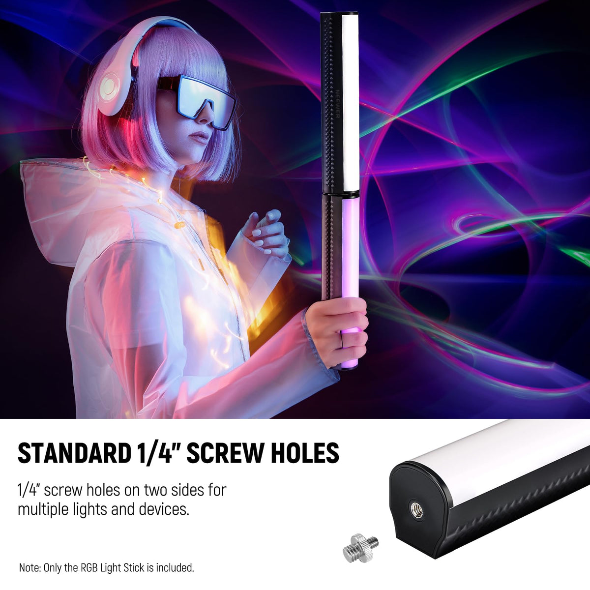 NEEWER RGB Varita de Luz, Fotografía Magnética Manual Youtube TikTok Vlog Video Light Stick Barra Luz Tubo Luz LED 2500K-8500K Regulable a Todo Color CRI95 2550mAh Batería 17 Escenas, 1 Paquete,TL20C