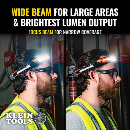 Klein Tools 56308 Linterna LED Frontal, recargable, de Haz Amplio con correa, 575 lúmenes