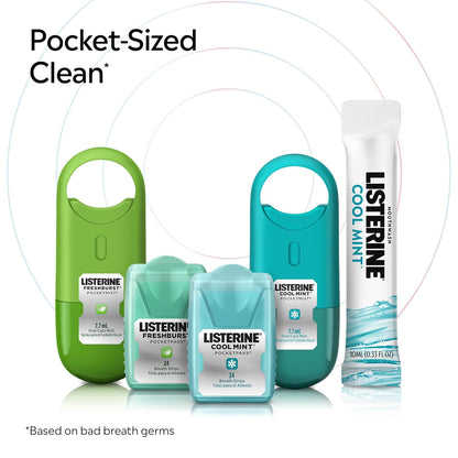 Listerine Cool Mint Pocketpaks Breath Strips Kills Bad Breath Germs, 24-Strip Pack, 3 Pack (72 Total Strips)