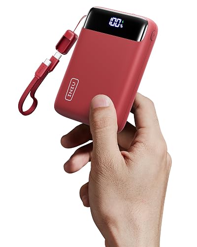 INIU Power Bank, Pequeño 20000mAh 22,5W Carga Rapida Bateria Phone Externa | Cable USB C Desmontable, Apto para Avión, Esenciales de Viaje, Bateria Portatil para iPhone 17, Samsung, iPad, etc. [Rojo]