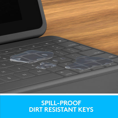 Logitech Rugged Folio para iPad (7.ª, 8.ª y 9.ª generación) Funda con Teclado Protectora con Smart Connector y Teclado a Prueba de Salpicadura - Negro