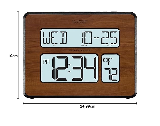La Crosse Technology 513-1419BL-WA-INT Atomic - Reloj de Calendario Digital Grande, Paquete de 1, Color marrón