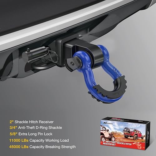Nilight Receptor de Enganche con Grillete en D Antirrobo de 2 in, 45000 LB, Negro/Azul 92155BB