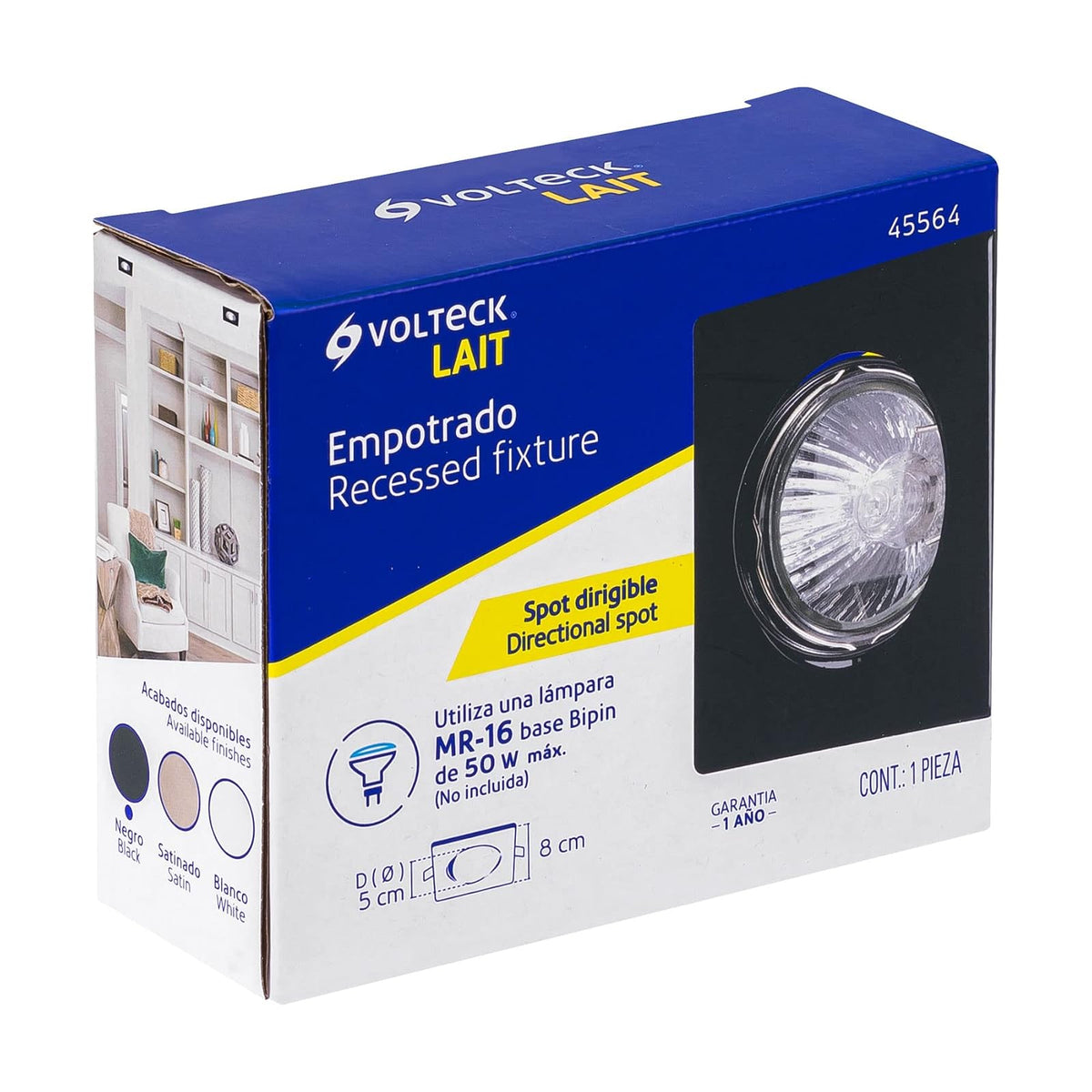 Volteck Lait EMP-114S, Luminario empotrable cuadrado negro spot dirigible, lámpara no incluida