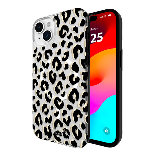 Kate Spade New York Funda para iPhone 15 Plus, Compatible con MagSafe - Ciudad Leopardo Negro