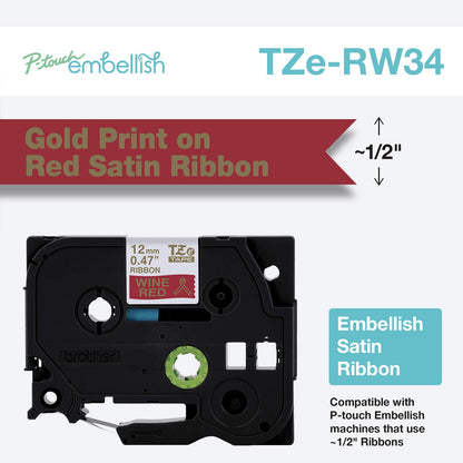 Brother International Brother P-Touch Embellish TZERW34 - Cinta de satn, color dorado