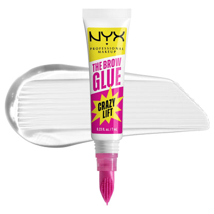 NYX Professional Makeup The Brow Glue Crazy Lift, Gel de Cejas con fijación extrema por 24H, efecto laminado, cepillo integrado para precisión, 7ml - (Transparente)