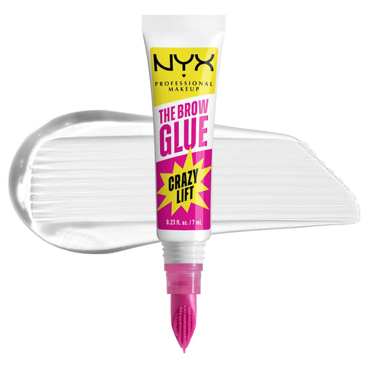 NYX Professional Makeup The Brow Glue Crazy Lift, Gel de Cejas con fijación extrema por 24H, efecto laminado, cepillo integrado para precisión, 7ml - (Transparente)