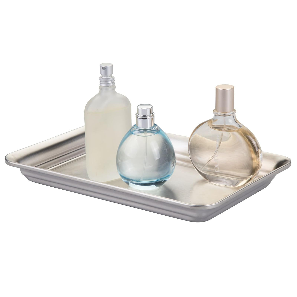 interDesign 02870 Countertop Guest Towel Tray, Bathroom Vanity Organizer, Brushed