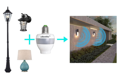 esenlite Radar Sensor de movimiento activado Retrofit LED, luz Sockets COMPATIBLES CFL foco incandescente Lámpara de luz Fixture interior mesa planta decoración para exteriores Base Fija Dusk to Dawn Dimmable Camino