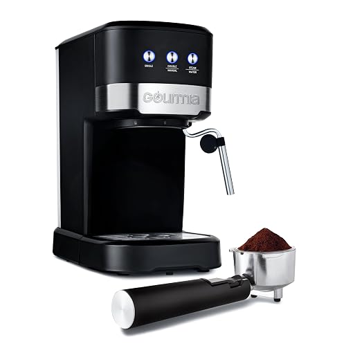 Gourmia - Cafetera de 15 barras con potente varita espumante con depósito de agua extraíble de 1,2 litros, color negro