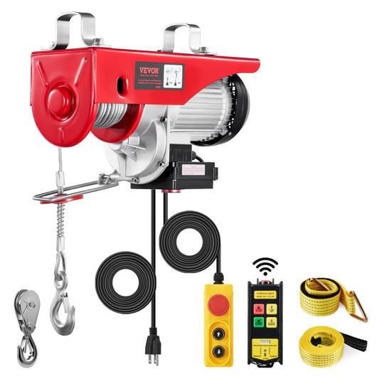 VEVOR - Polipasto eléctrico de 200 libras y 120 V con control remoto inalámbrico de 330 pies y cable de 15 pies, altura de elevación de cable único de 40 pies, eslingas individual/dobles, elevación