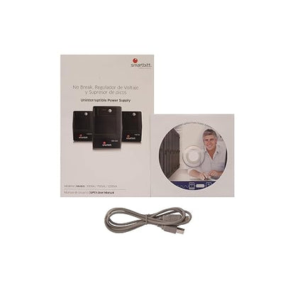 Smartbitt - No-Break Interactivo, Regulador y Supresor de Picos - UPS Ideal para apagones y Cortes de energía - Batería de Respaldo - Negro (1200 Va, Hogar y Oficina)