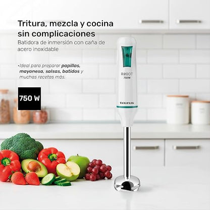 TAURUS ROBOT 750 INOX | Batidora de Inmersión 750 W | Caña de Acero Inoxidable Desmontable | Turbo Rotation System | Control de Pulso | Ideal para Papillas, Salsas y Batidos Familiares