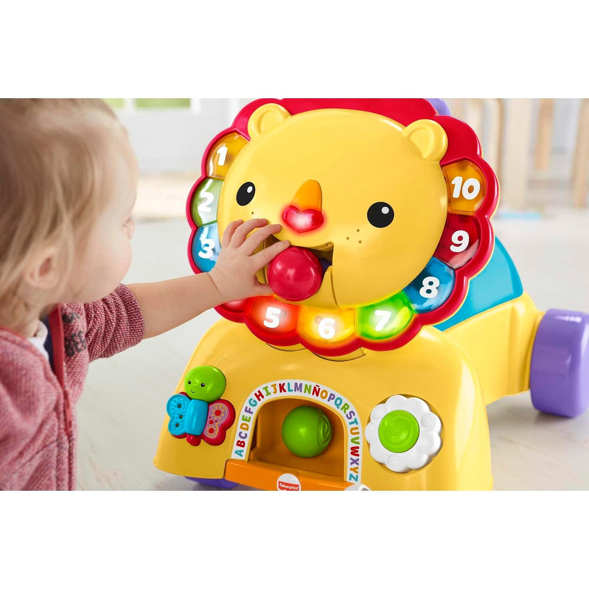 Fisher-Price Andadera León Camina Conmigo 3 en 1 6+ Meses | Modo sentarse, caminar y montar; botones luminosos de números y colores