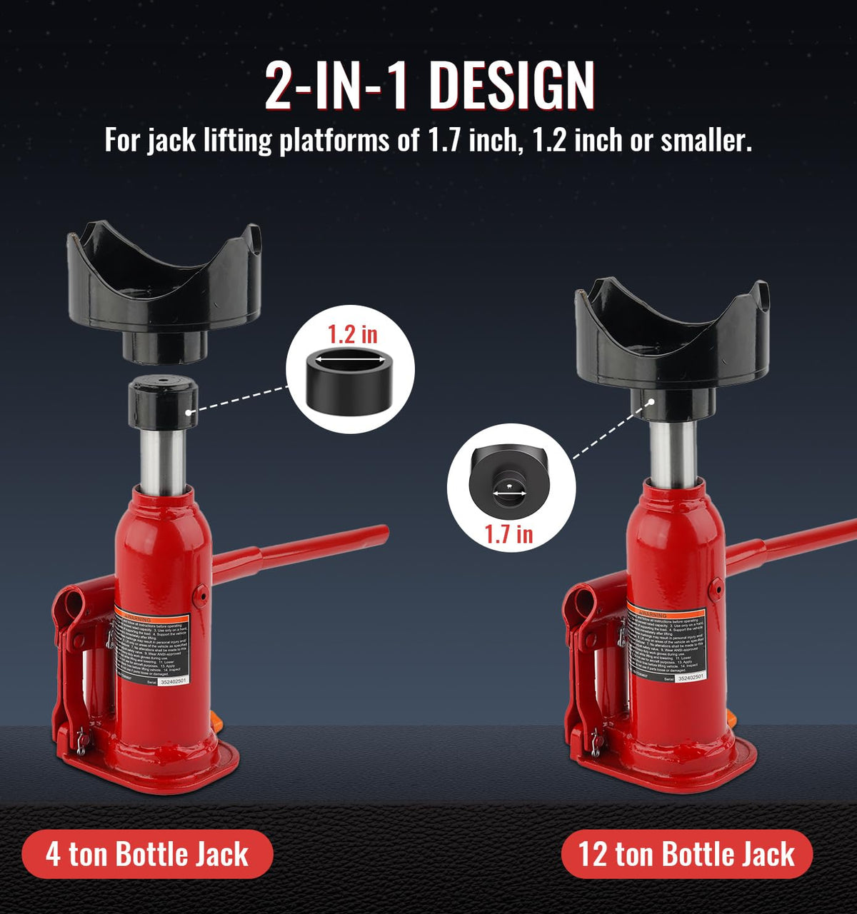 Xprite - Adaptador de Gato de Botella 2 en 1, Silla de elevación hidráulica, Compatible con Gatos de Botella de 12 toneladas y 4 toneladas, se Adapta a Ejes Redondos de 2 Pulgadas, 3 Pulgadas, 4