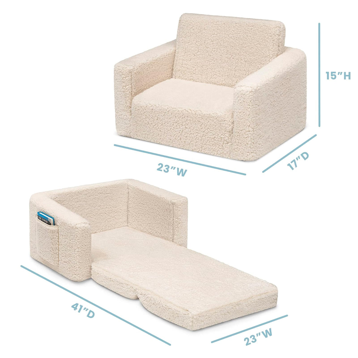 Delta Children Silla Cozee Flip-out Sherpa Convertible 2 en 1 en Sillón Reclinable para Niños - Color: Crema