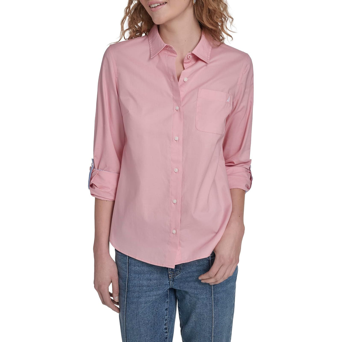 Nautica Camisa de Mezclilla Manga Larga con Botones para Mujer - XL - Rosa (Bridal Rose)