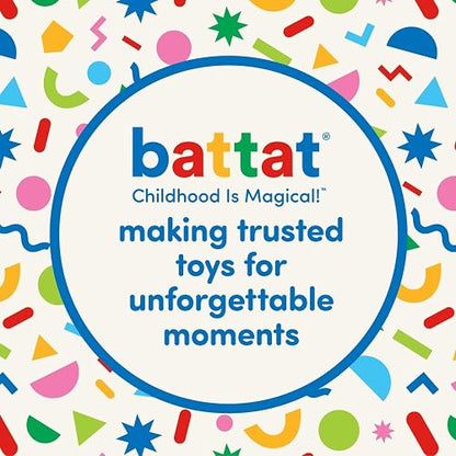 Battat Pop-Up Pals - Juguete Causa-Efecto con Animales | Botones para pulsar, girar, voltear y deslizar; 4 animales desplegables, colores y asa de transporte; 18 meses y +